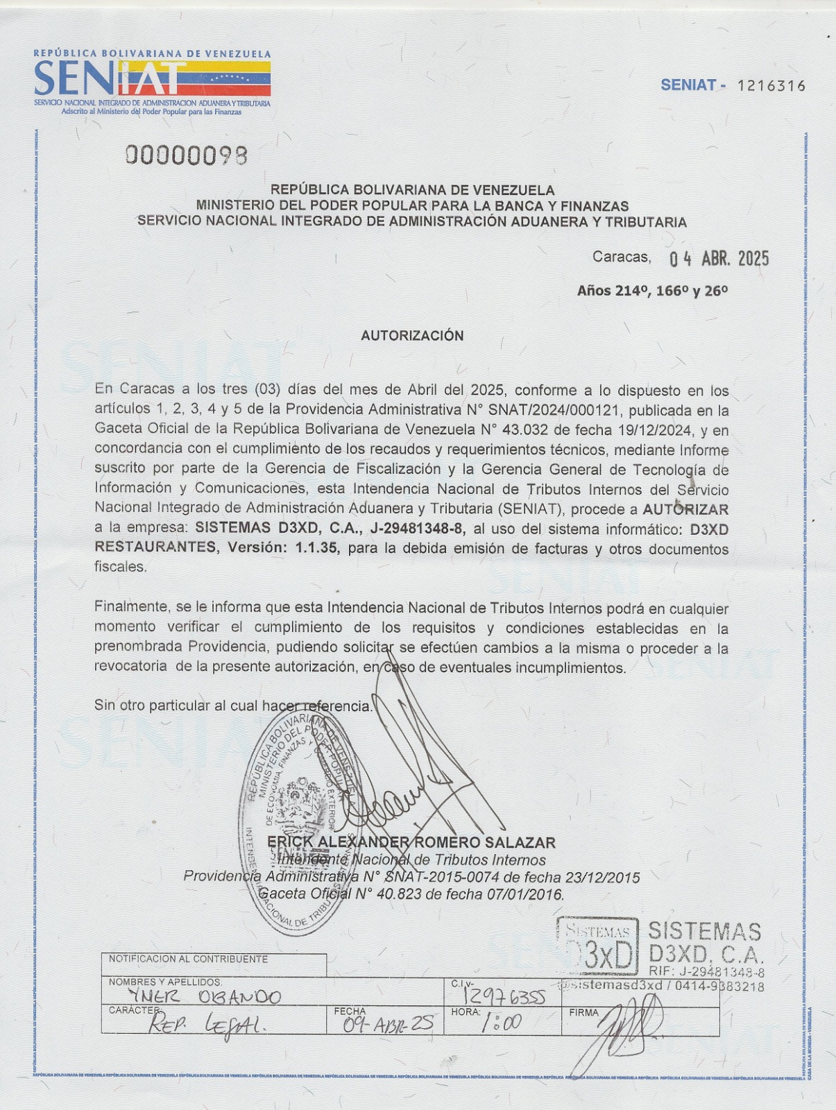 Certificado de Autorización